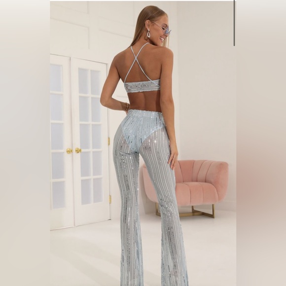 Lucy In The Sky Peony Sequin Striped Two Piece Set in Blue - Picture 2 of 6